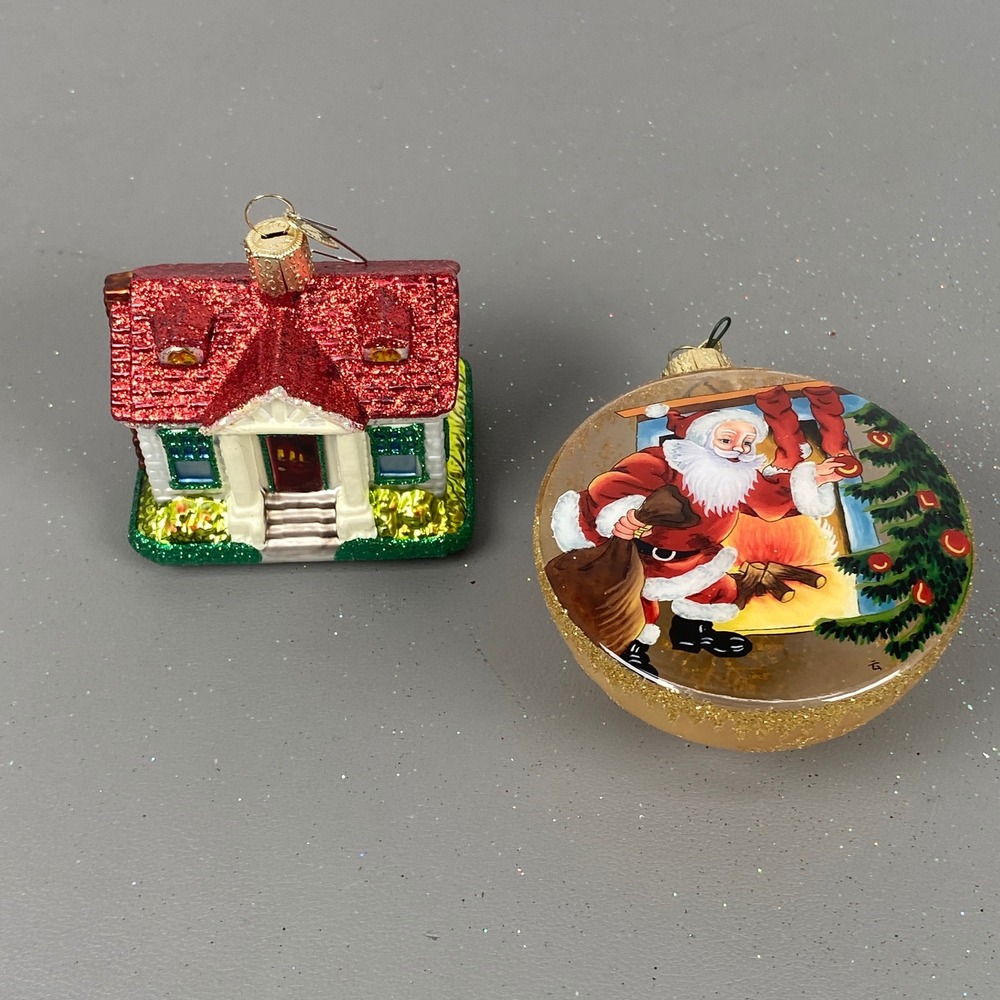 Old World Christmas Glass Ornaments Inside Art Santa Fireplace & Cottage House